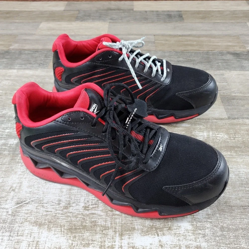 Reebok Zig Elusion Heritage Mens Work Shoes Sz 10 M Black Red Low Cut Sneakers